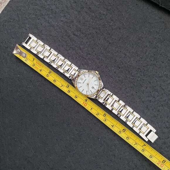 Armitron Womens Silver-Tone Watch Gold Crystal Accents Mother Pearl Dial Working - Picture 12 of 13